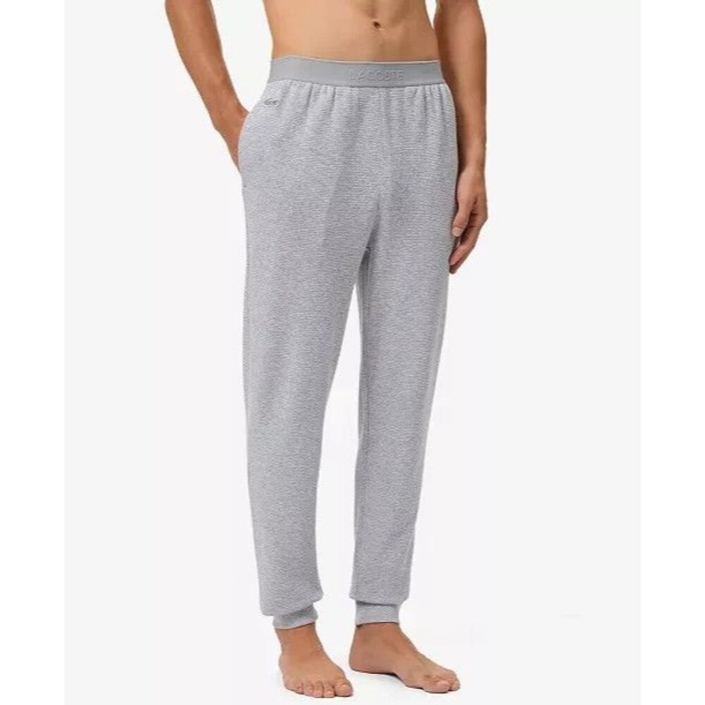 Lacoste Men's XXL Gray Waffle Knit Tapered Cotton Lounge Joggers w/ Logo Pockets
